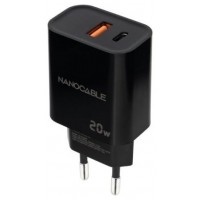 Nanocable Cargador USB-C/PD+USB-A/QC 20W Negro