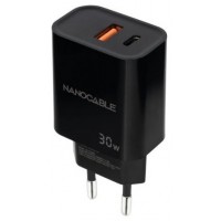 CARGADOR USB-C/PD + USB-A/QC 30W NEGRO NANOCABLE