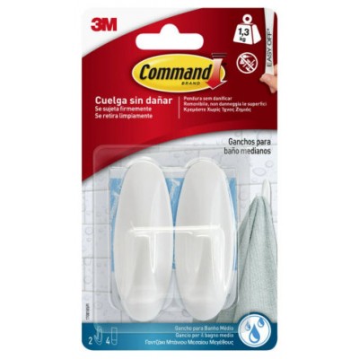 BLISTER 2 GANCHOS ADHESIVOS MEDIANOS HASTA 1,3KG BLANCO PARA BAÑO COMMAND 17081B 3M 7100121117 (Espera 4 dias)