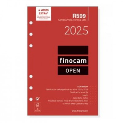 RECAMBIO ANUAL 2025 R599 OPEN500 117X181MM SEMANA VISTA VERTICAL FINOCAM 711500025 (Espera 4 dias)