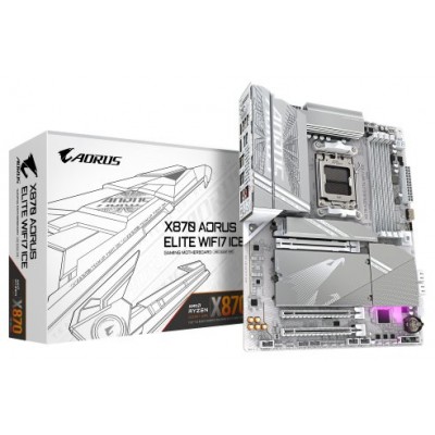 GIGABYTE Placa base X870 A ELITE WF7 ICE - Compatible con CPUs AMD Ryzen 9000, VRM digital de 16+2+2 fases, hasta 8000MHz DDR5 (OC), 4xPCIe 5.0 + 4xM.2, Wi-Fi 7, LAN 2.5GbE, USB 3.2 Gen 2x2 (Espera 4 dias)