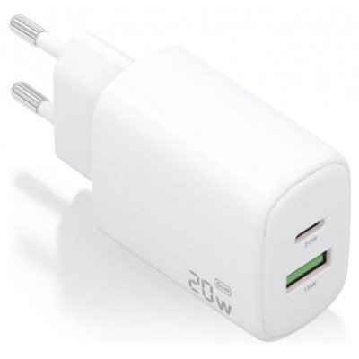 CARGADOR AISENS GAN 20W, 1XUSB-C PD3.0, 1XUSB-A QC3.0, BLANCO