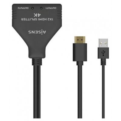 AISENS - HDMI DUPLICADOR 4K@30HZ 1x2 CON ALIMENTACION USB Y CABLE, NEGRO, 30CM