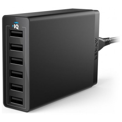 CARGADOR ANKER POWERPORT 6 60W 6-PORT USB NEGRO