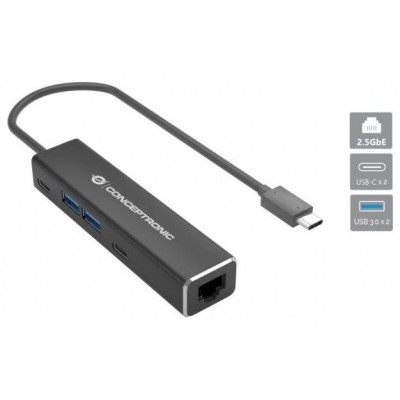 Conceptronic Adaptador USB-C 3.2 Gen1  a RJ45 2.5Gb Wake-on-Lan HUB 2xUSB-C 2xUSB-A