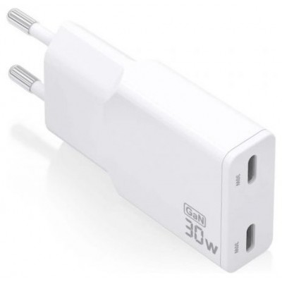 CARGADOR AISENS GAN ULTRA DELGADO 30W 2XUSB-C PD3.0 QC4.0 BLANCO