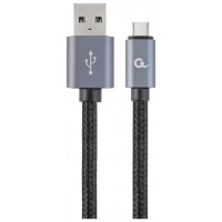 CABLE USB TIPO C GEMBIRD TRENZADO ALGODÃ?N CONECTORES METÃ?LICOS, 1,8 M, NEGRO