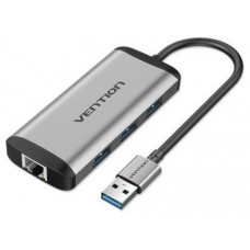 HUB 4 PUERTOS USB 3.0 3xUSB RJ45 0.15 M GRIS VENTION (Espera 4 dias)