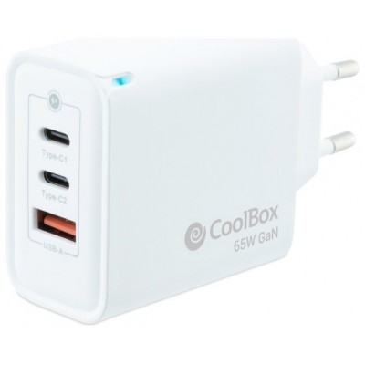 Coolbox Cargador Pared GAN 65W USB-C/USB-C/USB-A