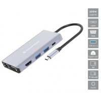 Conceptronic Docking USB-C 10in1 1xHDMI 4K 1xVGA 3xUSB-A 3.0 1xJACK 1x1Gb RJ45 1xLECTOR DE TARJETAS 1xUSB-C Alimentacion 100W