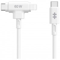 HYPER SILICONE USB-C TO USB-C AND LIGHTNING HYBRID 60W CABLE - WHITE