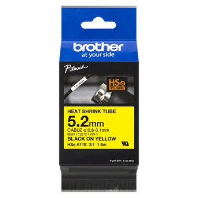 BROTHER Cinta tubo termorretractil. Texto negro sobre fondo amarillo. PTE300, PTE550W, PTP750W, PTP9