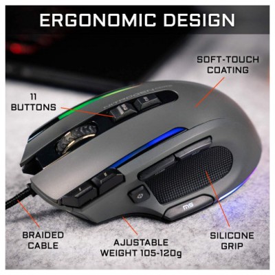 G-LAB ILLUMINATED RGB GAMING MOUSE - 12000 DPI - SOFTWARE - GREY (KULT-NITROGEN-CORE) (Espera 4 dias)